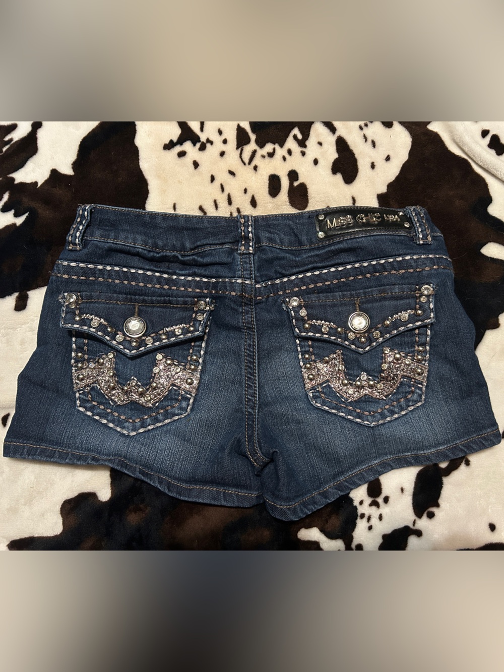 Miss Chic Jean Shorts Embellished Dark Blue Denim Shorts